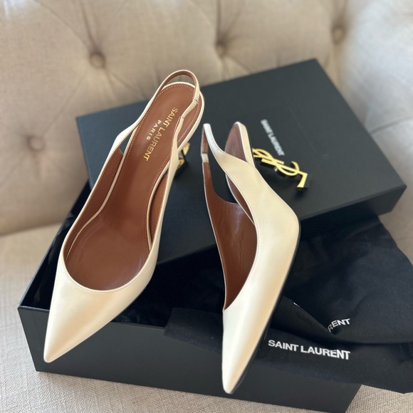 Saint Laurent YSL Opyum Logo-Heel Leather Slingback Pumps - Picture 11 of 16